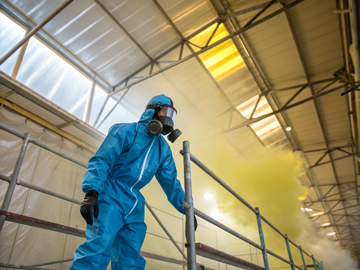 Field crew member sealing an environmental containment barrier under negative pressure