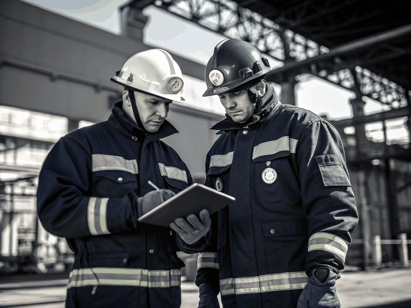 Commercial property restoration team assessing structural fire impact
