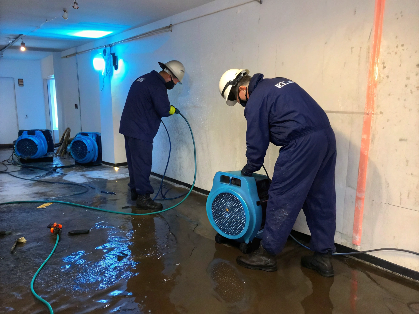 Commercial water extraction equipment deployed in hallway