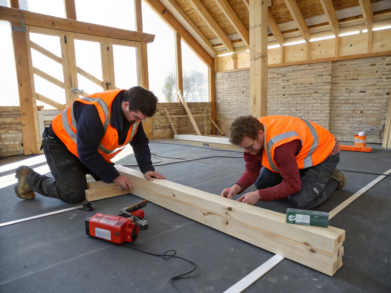 TriServe active framing crew installing structural timber studs on site