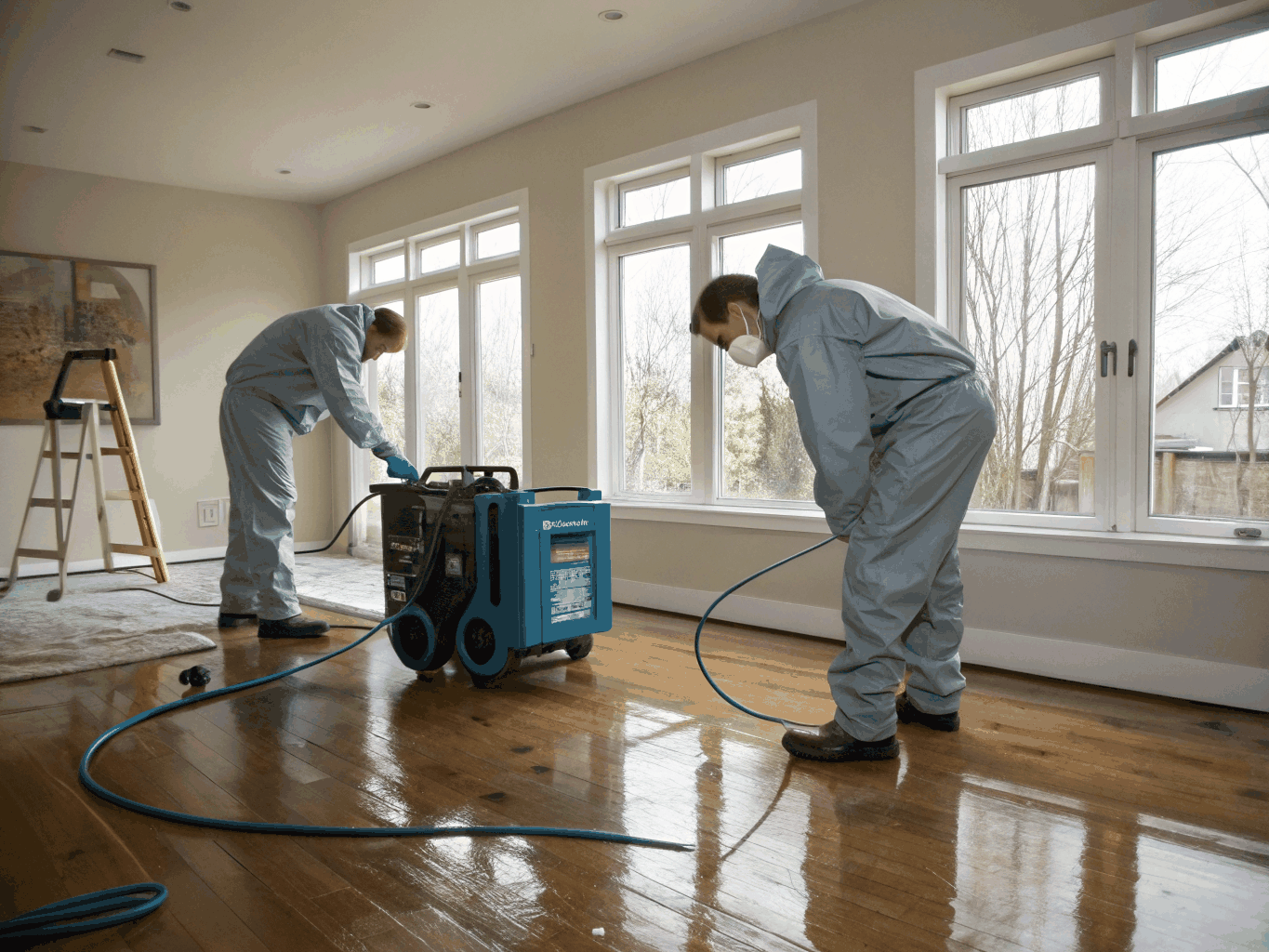 Industrial dehumidifiers and moisture extractors operating on site